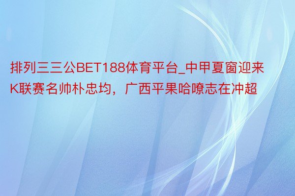 排列三三公BET188体育平台_中甲夏窗迎来K联赛名帅朴忠均，广西平果哈嘹志在冲超